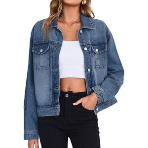 Classic Blue Denim Jacket Casual Chic Look Stylish Cropped Short Denim For Women